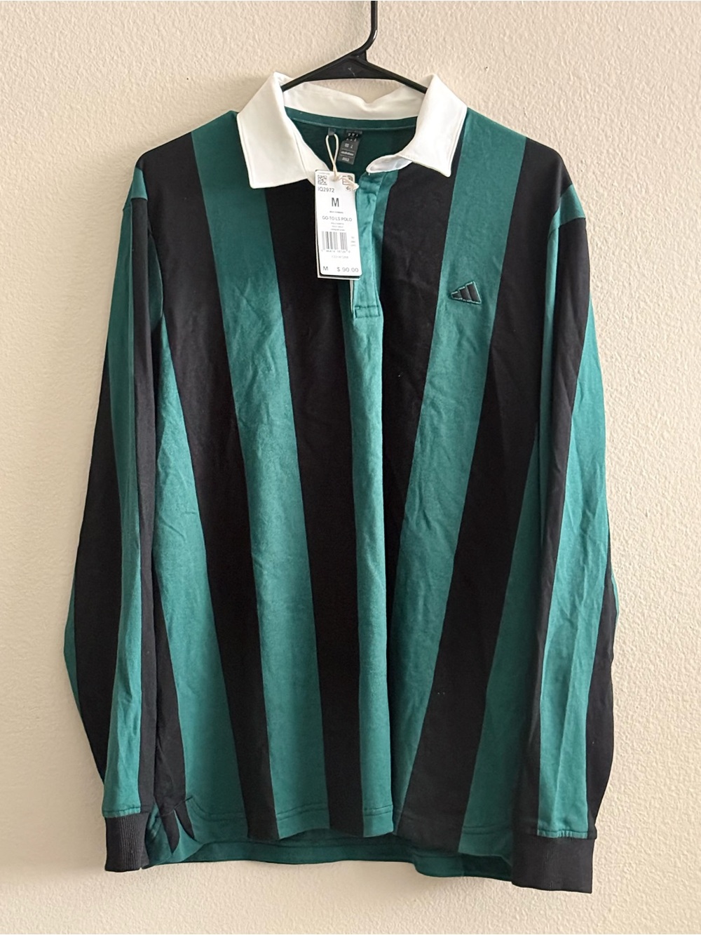 adidas Green & Black Striped Rugby Polo